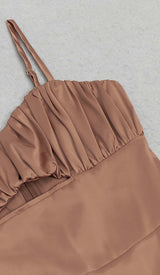 SPAGHETTI STRAP RUFFLE MIDI DRESS IN BROWN DRESS STYLE OF CB