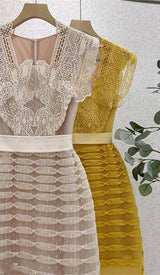 STITCHING LACE TIERED MIDI DRESS IN WHITE DRESS sis label