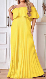 STRAPLESS PLEATED MAXI DRESS IN YELLOW DRESS styleofcbdress
