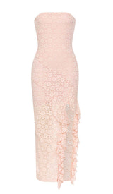 STRAPPY RUFFLE DETAIL MIDI DRESS IN PINK DRESS styleofcb