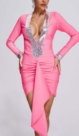 STRASS EMBELLISHED RUCHED MINI DRESS IN PINK DRESS STYLE OF CB