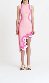 STRIPE ASYMMETRIC HIGH LOW DRESS IN PINK DRESS STYLE OF CB