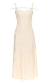 STRUCTURED CORSET FLOUNCED MIDI DRESS IN IVORY DRESS sis label