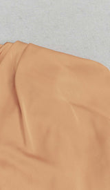 TASSEL SLEEVE SATIN MIDI DRESS IN BROWN DRESS STYLE OF CB