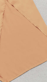 TASSEL SLEEVE SATIN MIDI DRESS IN BROWN DRESS STYLE OF CB