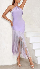 TASSEL SLEEVELESS MIDI DRESS IN LILAC DRESS STYLE OF CB