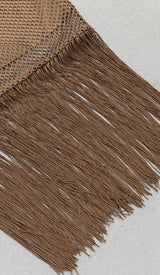 TASSEL MESH MIDI DRESS IN BROWN DRESS STYLE OF CB