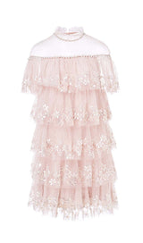 TIERED LACE TRIM MIDI DRESS IN PINK DRESS STYLE OF CB
