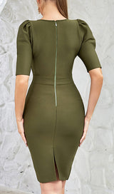 SQUARE COLLAR BUTTON MIDI DRESS IN OLIVE GREEN DRESS sis label