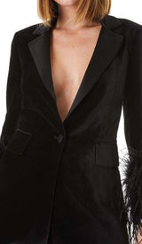 VELVET FEATHER-TRIM JACKET IN BLACK DRESS STYLE OF CB