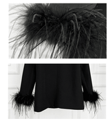VELVET FEATHER-TRIM JACKET IN BLACK DRESS STYLE OF CB