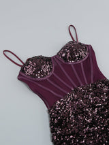 SEQUIN CORSET MIDI DRESS IN WINE styleofcb