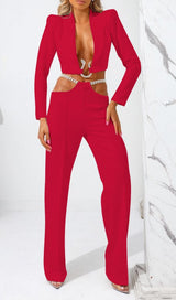 SNAKE BUCKLE WAISTBAND SUIT IN RED styleofcb