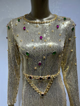 LONG SLEEVES SEQUIN MAXI DRESS IN GOLD styleofcb