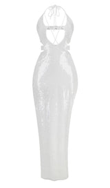 SEQUIN DEEP V CUTOUT MAXI DRESS IN WHITE styleofcb