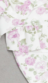 FLORAL-PRINT RUFFLE BANDEAU MIDI DRESS IN WHITE DRESS STYLE OF CB