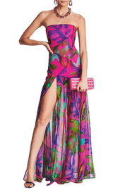 FLORAL-PRINT SILK CHIFFON MAXI DRESS IN RED DRESS STYLE OF CB
