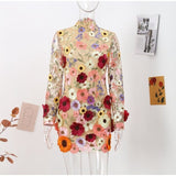 EMBROIDERED LACE HALF HIGH COLLAR MINI DRESS styleofcb