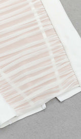 RUCHED BUSTIER MESH MIDI DRESS IN WHITE DRESS STYLE OF CB