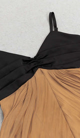 RUCHED STRAPPY MIDI DRESS IN BROWN DRESS STYLE OF CB