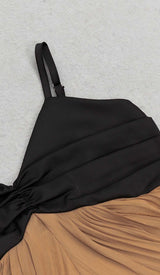 RUCHED STRAPPY MIDI DRESS IN BROWN DRESS STYLE OF CB