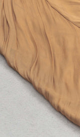 RUCHED STRAPPY MIDI DRESS IN BROWN DRESS STYLE OF CB