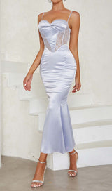 STRAPPY CORSET LACE MIDI DRESS IN LILAC DRESS STYLE OF CB