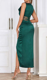 THIGH SLIT LACE MIDI DRESS IN TURQUOISE DRESS STYLE OF CB