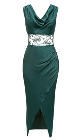 THIGH SLIT LACE MIDI DRESS IN TURQUOISE DRESS STYLE OF CB