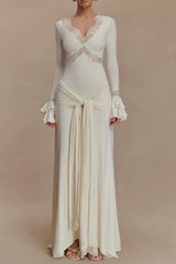 pamela V-neck lace see-through maxi dress in white