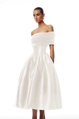 AinaraOff-the-Shoulder Satin White Midi Dress
