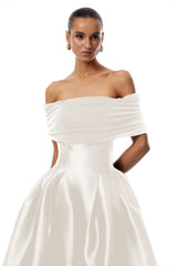AinaraOff-the-Shoulder Satin White Midi Dress