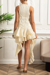 joy Draped Asymmetric Silk Dress with Layers - Ivoire