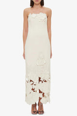 louise Appliqué Bustier Maxi Dress in white