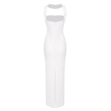 CUTOUT HALTER BACKLESS DRESS IN WHITE