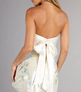 diana Floral Sequin Bow Back Mini Dress in white