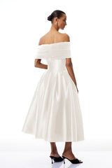 AinaraOff-the-Shoulder Satin White Midi Dress