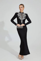 karen Black Diamond pattern Bandage maxi Dress
