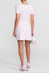 sandra Textured Mini Dress With V-Neckline And Jewel Buttons - Pink