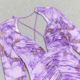 PRINT V-NECK FISHTAIL MAXI DRESS