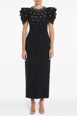 roxanne crystal-embellished crepe bodycon gown in black