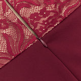 RED OFF SHOULDER LACE BUSTIER MIDI DRESS