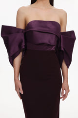 xaviera Off-Shoulder Pleated Satin Maxi Dress - dark purple
