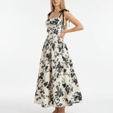 Smocked Floral Square Neck A-line Midi Dress