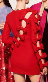 SIDE LACE UP BOW MINI DRESS IN RED