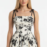Smocked Floral Square Neck A-line Midi Dress
