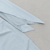 BLUE ASYMMETRICAL NECK RUCHED SPLIT THIGH DRESS