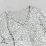 V-NECK SILVER SEQUIN SLIT BODYCON DRESS