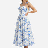 Smocked Floral Square Neck A-line Midi Dress