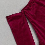 LONG SLEEVE STRAPLESS VELVET A-LINE DRESS